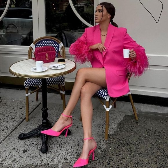 BLOGGER'S FAVE! Zara Feather Blazer Mid-Pink NWT - Picture 16 of 17